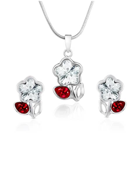 Buy Silver-Toned Red FashionJewellerySets for Women by MAHI