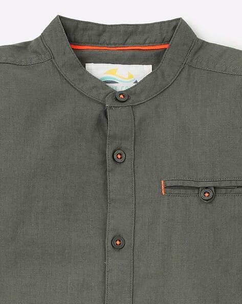 Cotton Shirt with Band Collar view 3