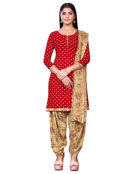 Polka-Dotted   Unstitched Dress Material Price in India