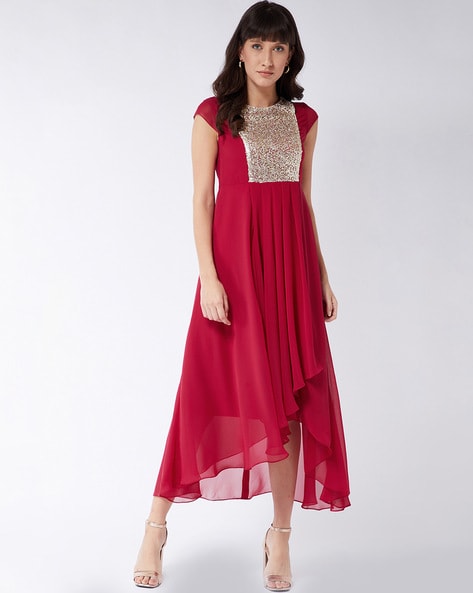 red short sleeve maxi dress