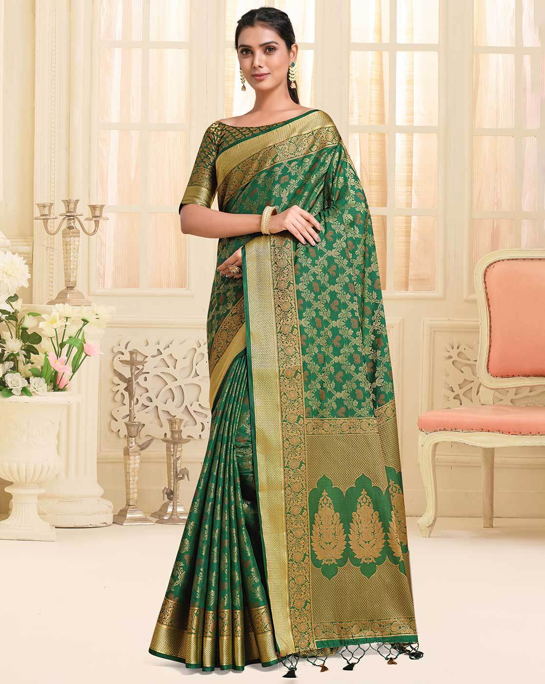 Wedding Wear Womens Kanchipuram Art Silk Saree Dry clean With Blouse  Piece