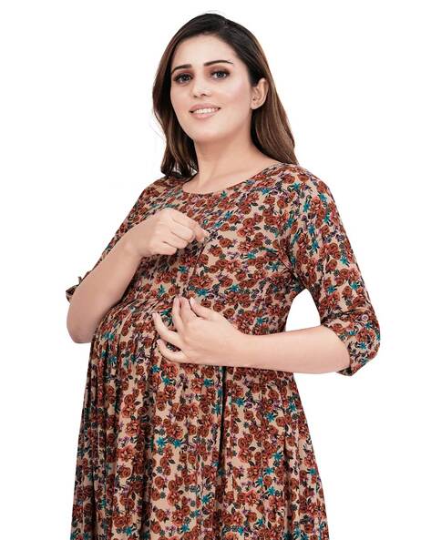 Buy Swarnkar Creation Women's Rayon Anarkali Maternity Dress, Pregnancy  Dress,Feeding Kurti,Easy Brest Feeding Dress, with Both Side 9 inch  (Medium, White) at Amazon.in