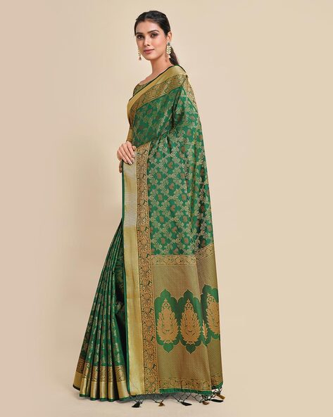 Buy Sea Green Zari Woven Silk Saree With Blouse Online At Zeel Clothing