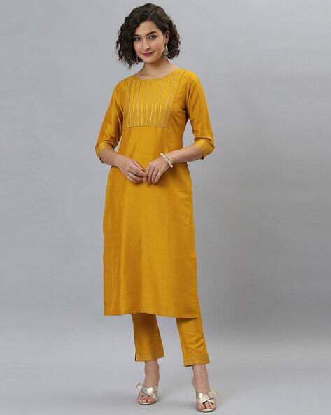 mustard yellow plain kurti