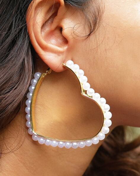 Buy AYESHA Oversized Pearl Studded Gold-Toned Heart Hoop Earrings |  Shoppers Stop