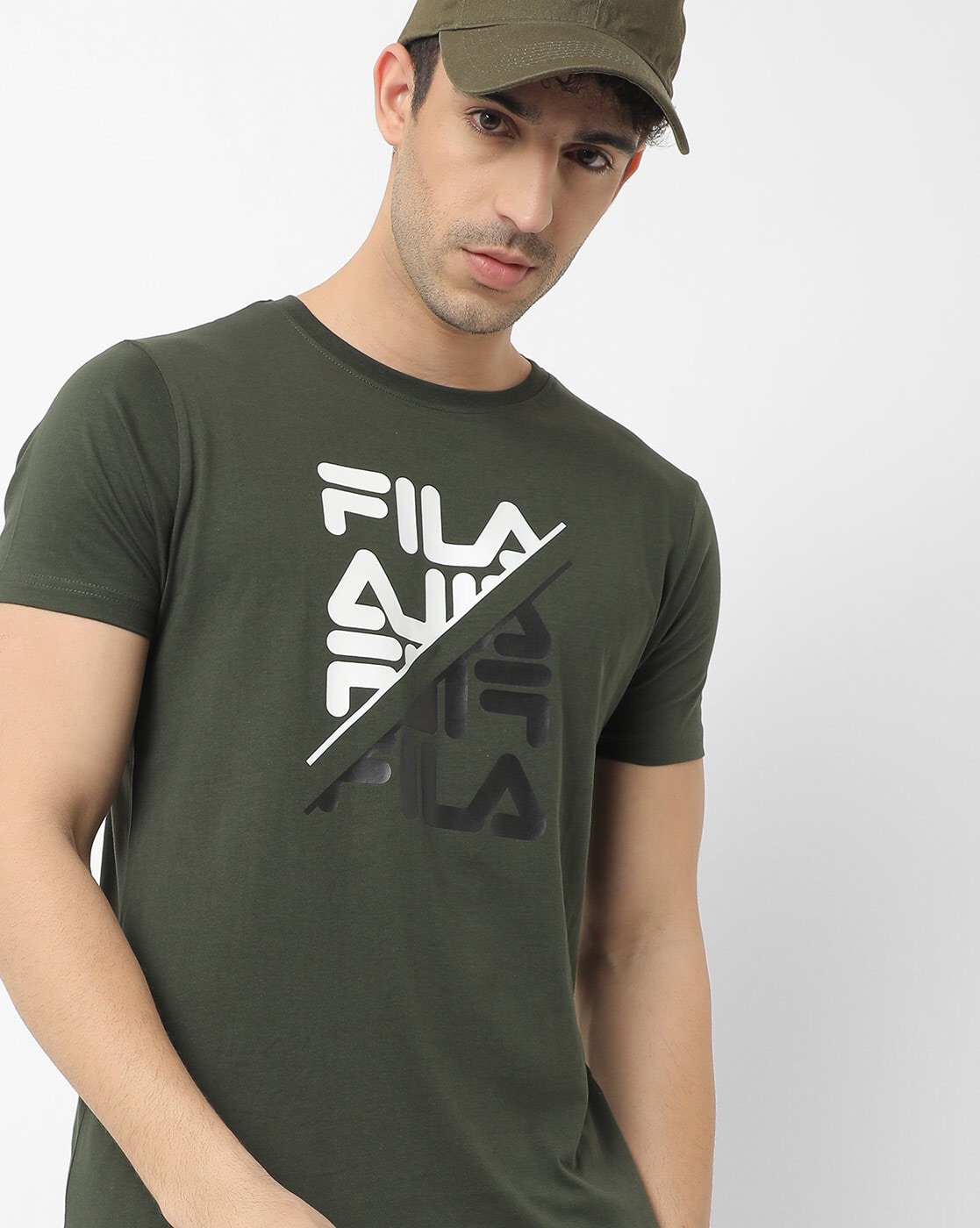 Olive green fila best sale shirt