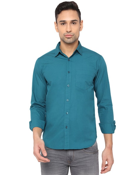 Greenfibre Men Solid Slim Fit Shirt