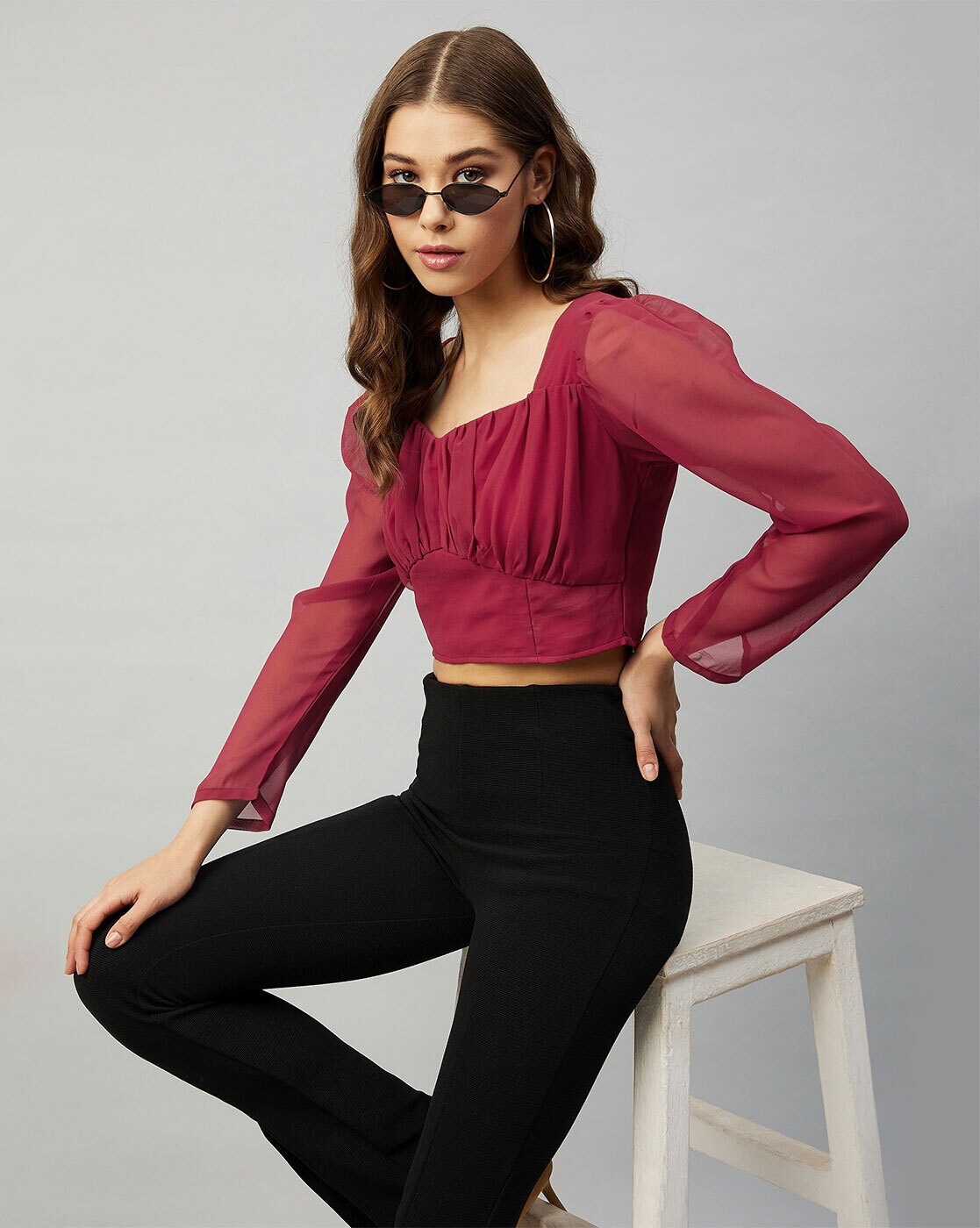 queen mesh velocity crop top (maroon)