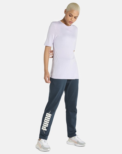 Women Brand Print Track Pants with Insert Pockets