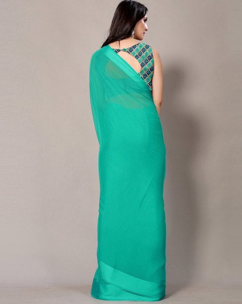 Chiffon Plain Saree In Green Colour - SR5130365