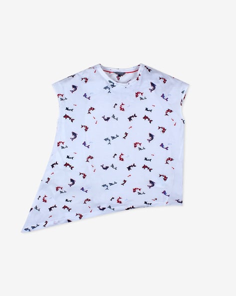 TOMMY HILFIGER Printed Sleeveless Top with Asymmetric Hem