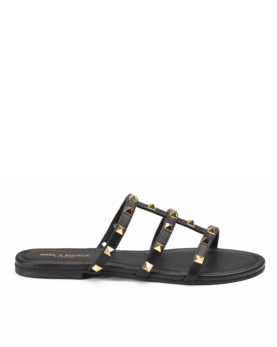 Flat black studded online sandals