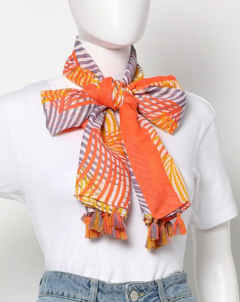 Leaf Print Scarf with Tassels Accent Price in India