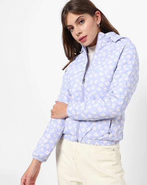 Ajio Light Purple Bomber Jacket Quilted Zip-Front Bomber Jacket