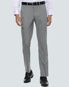 LOUIS PHILIPPE Men Textured Slim Tapered Fit Formal Trousers