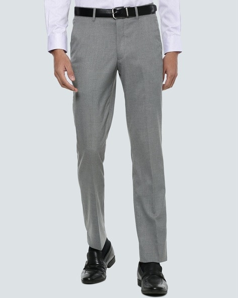 Buy Louis Philippe Men Grey Regular Fit Textured Pleated Formal Trousers  Online