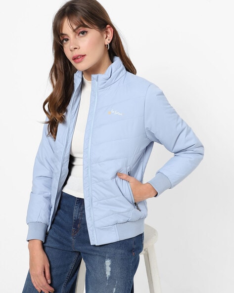 High-Neck Zip-Front Bomber Jacket