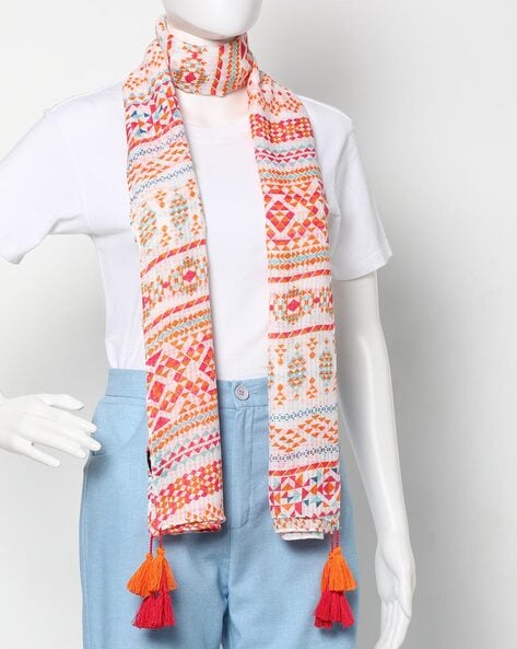 Printed Scarf with Tassels Accent Price in India