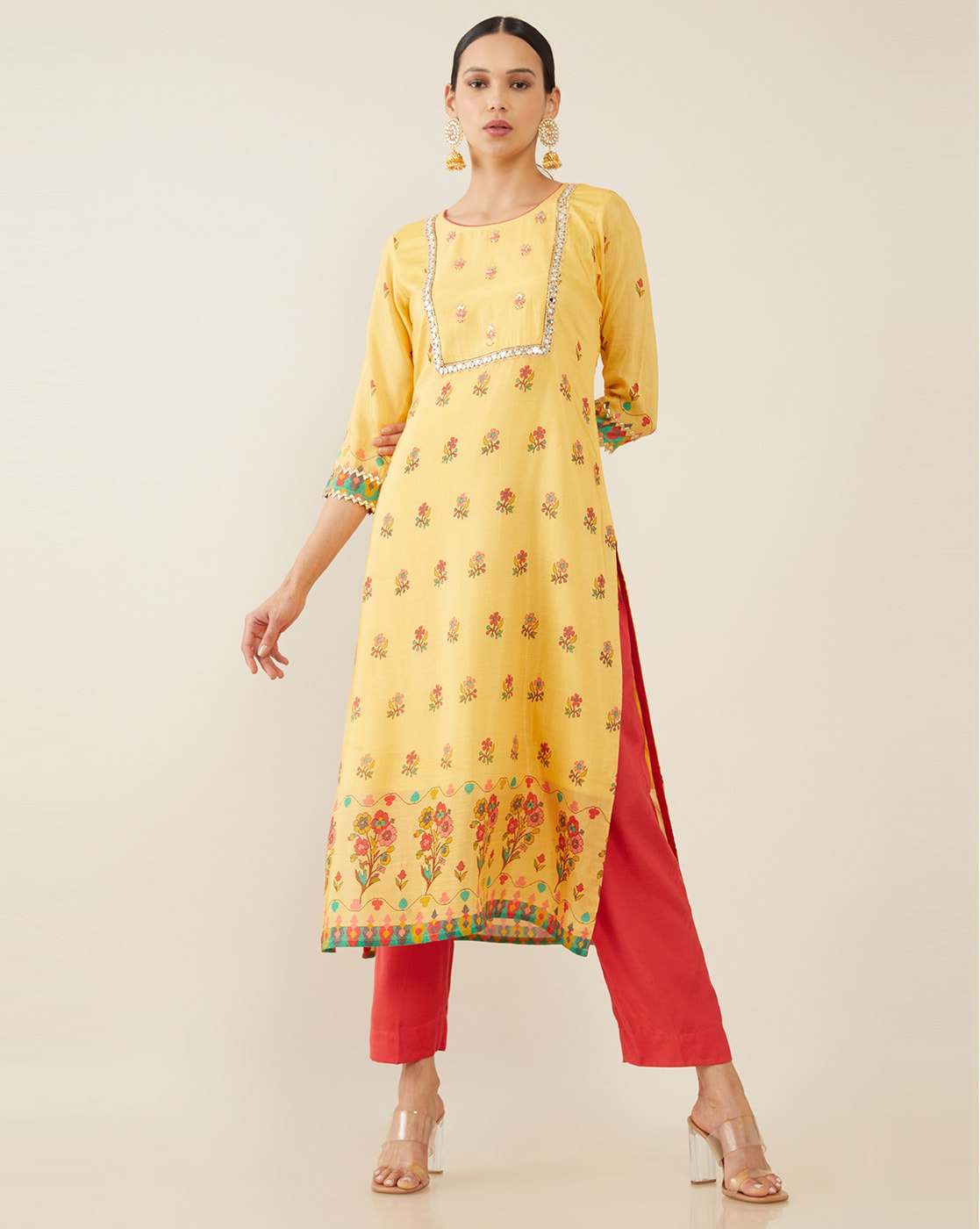 ajio yellow kurta set