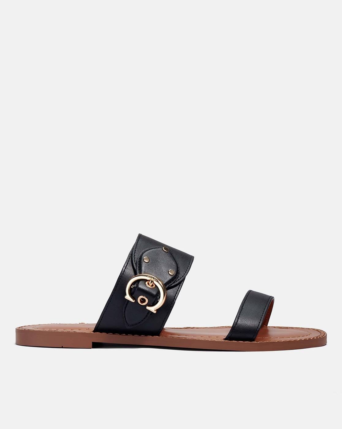 Buy Coach Harlow Leather Slip-On Sandals | Black Color Women | AJIO LUXE