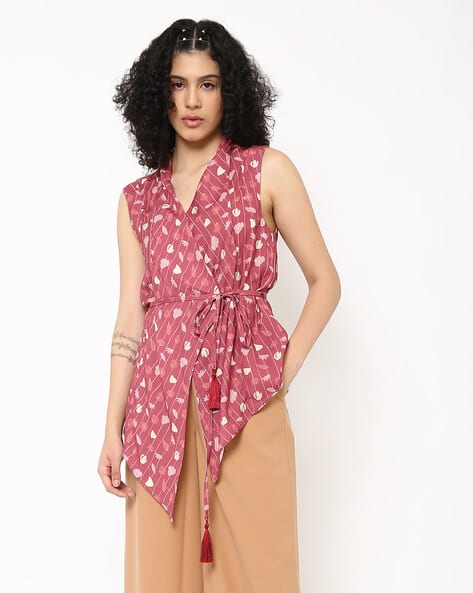 Encrustd Printed Wrap Shrug with Tie-Up