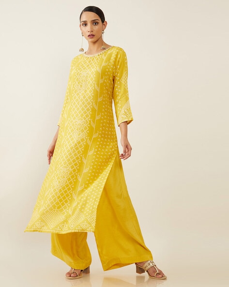 ajio yellow kurta set