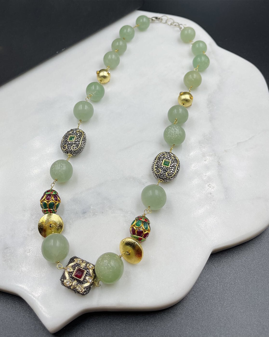 Natural Jade and Gold Bead Necklace