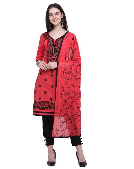 Floral Embroidery Unstitched Dress Material Price in India