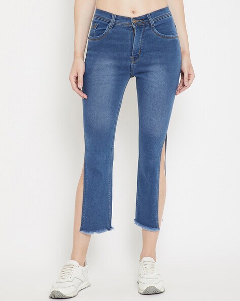 Buy Light Blue High Rise Ripped Bootcut Jeans For Women Online in India