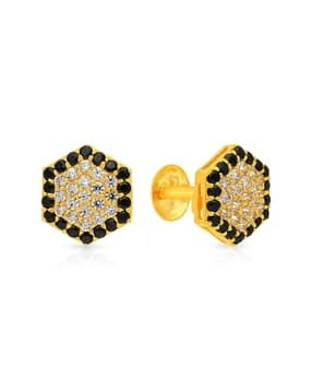 22 KT Yellow Gold Stone-Studded Stud Earrings