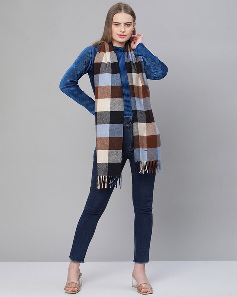 Checked Scarf with Fringed Hem Price in India