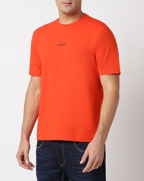 Mens Tshirt Hugo Boss Orange Denim Shirt Brand Print Crew-Neck T-shirt