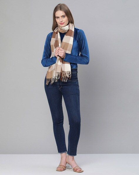 Checked Scarf with Fringed Hem Price in India
