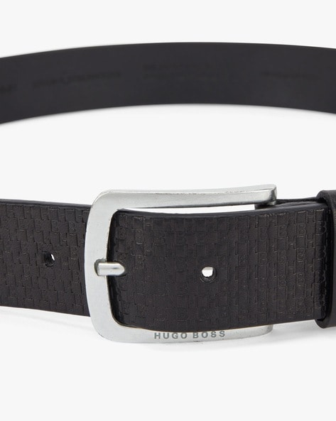 BOSS - Italian-leather belt with embossed monograms