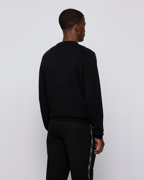Buy BOSS Logo Pattern Crew-Neck Pullover, Black Color Men