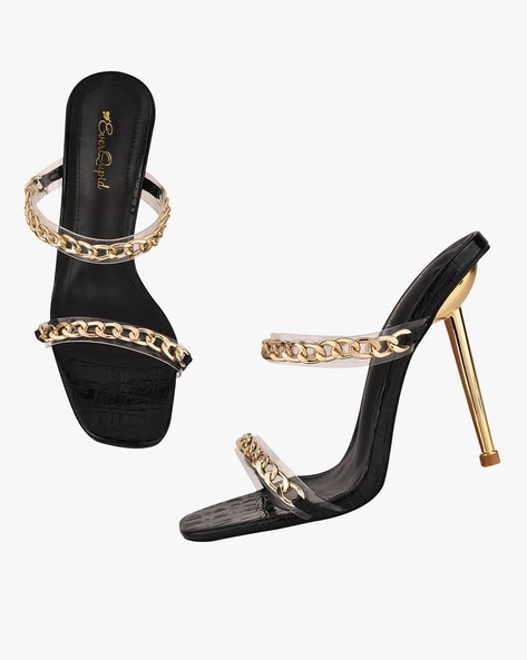 Beautiful black heels with gold accents. | Heels, Black heels, Rose shoes
