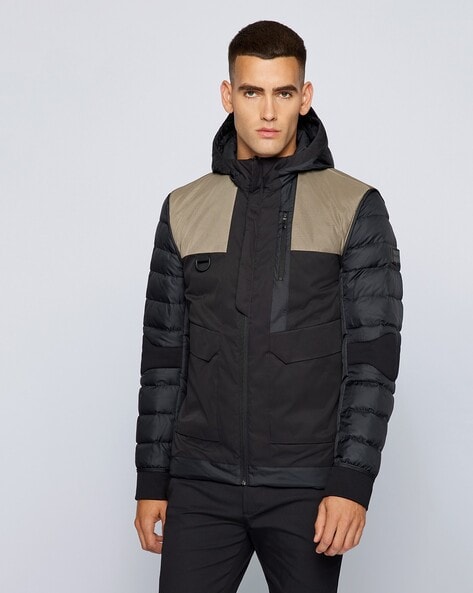 Reversible Hooded Down Jacket with Water-Repellent Finish