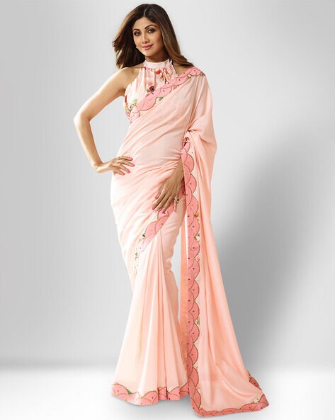 Peach Milk Two in One Satin Saree – kreationbykj