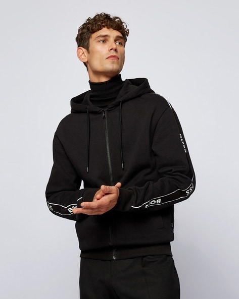 BOSS - Signature-stripe hoodie with embroidered logo