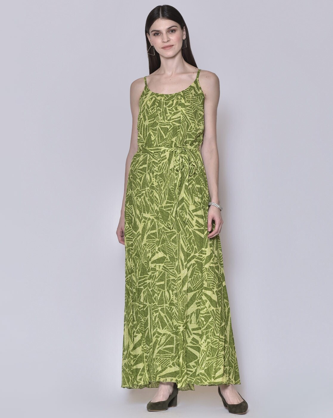 green abstract print dress