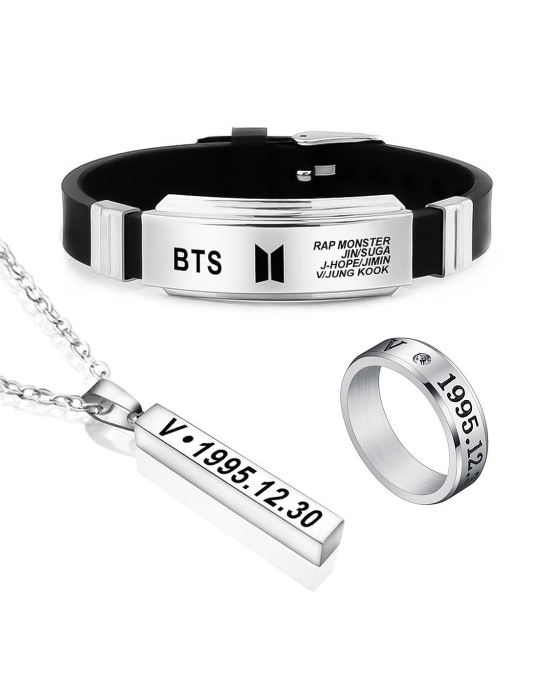 Buy M Men Style Jung kook BTS With Sign Silver And Black Stainlees Steel  And Silicone Bracelet For Men And women Online In India At Discounted Prices