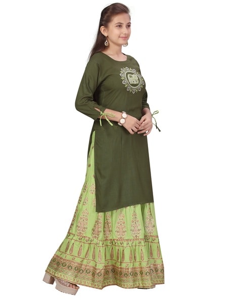 Buy Aarika Girl's Cotton Kurti Skirt Set_Gajri-Grey at Amazon.in
