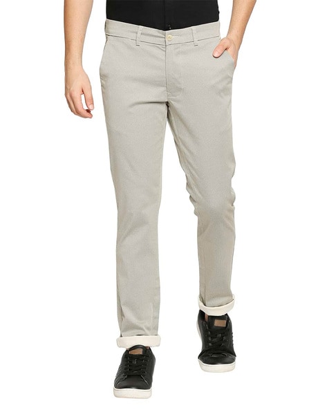 Buy BASICS Slim Fit Caramel Cafe Printed Stretch Trouser with Belt online