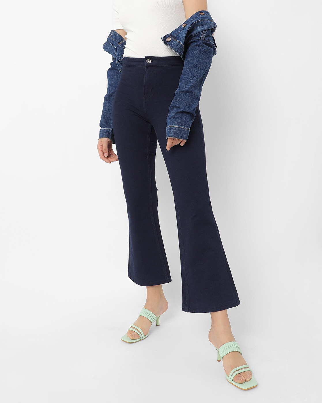 Mid-Rise Flared Jeans with Contrast Stitches