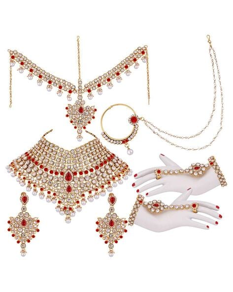 Bridal Dulhan Jewellery Set Traditional Stylish Ethnic & Party Wear  Multi-Stone & Pearl Beaded Dulhan Set/Bridal Jewellery Set with Maang Tikka  & Earrings in Bridal Set | Zefrokart India\'s No1 Brand in