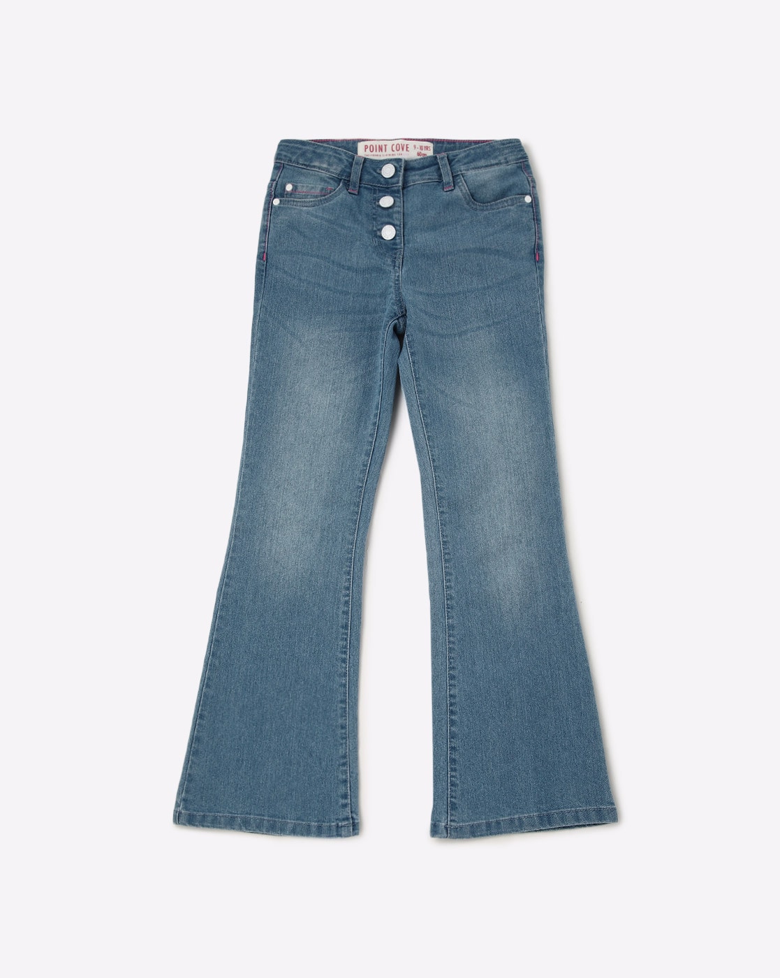 Girls Blue Front Button Bell Bottom Jeans