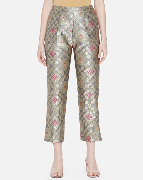 Floral Woven Pants with Elasticated Waist Price in India