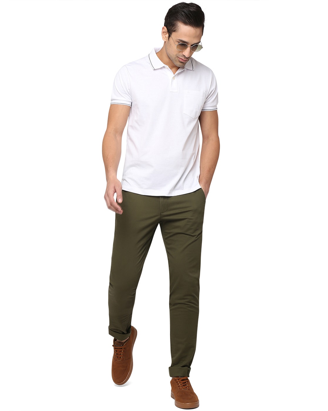Buy JadeBlue Men's Checks Khaki Terry Rayon Classic Fit Formal Trouser  online