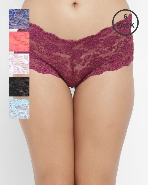 Buy N-Gal Cheeky Lace Mid Waist T Back Underwear Brief Thong Panty (Combo  Of 2) - Multi-Color (S) Online