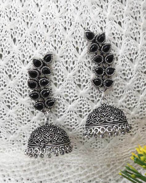 Ethnic Leaf theme Silver Oxidized Indian Trendy Jhumka Earrings –  AryaFashions